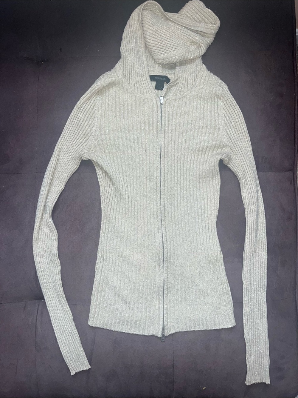 Express Cream Ribbed Zip Hoodie Cardigan